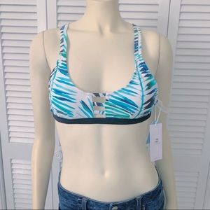 Cupshe Blue Green Palm Leaf Striped Bikini Top Medium